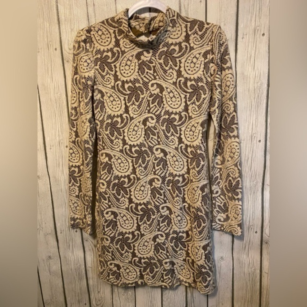 PINS and NEEDLES Anthropologie Overlay Open Plunging Back‎ Dress Ivory Large